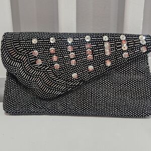 Black Crystal-Studded Evening Clutch